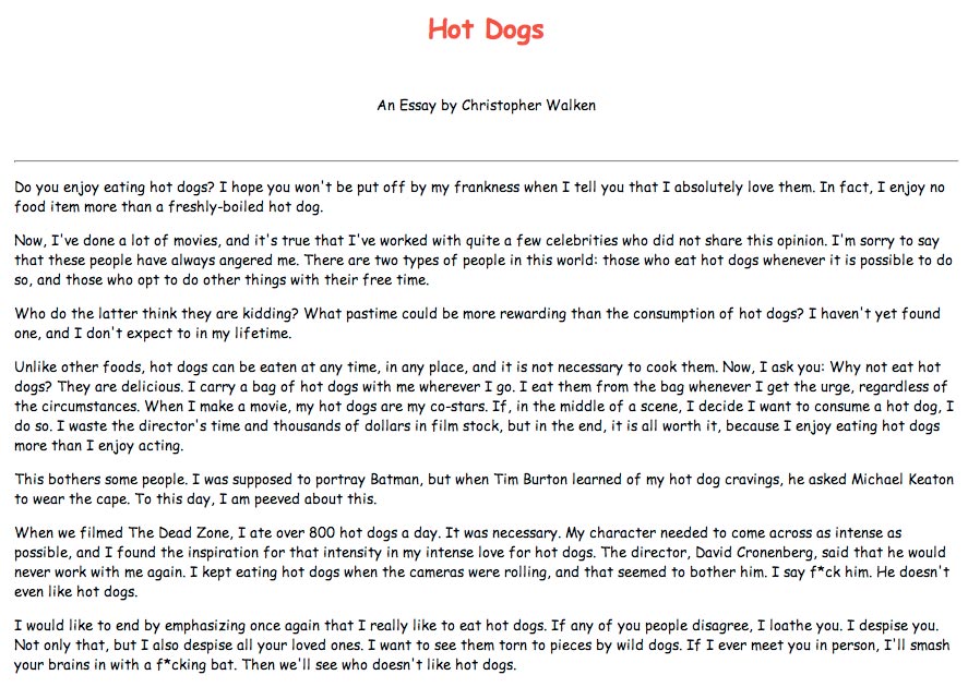 essay about hot dogs
